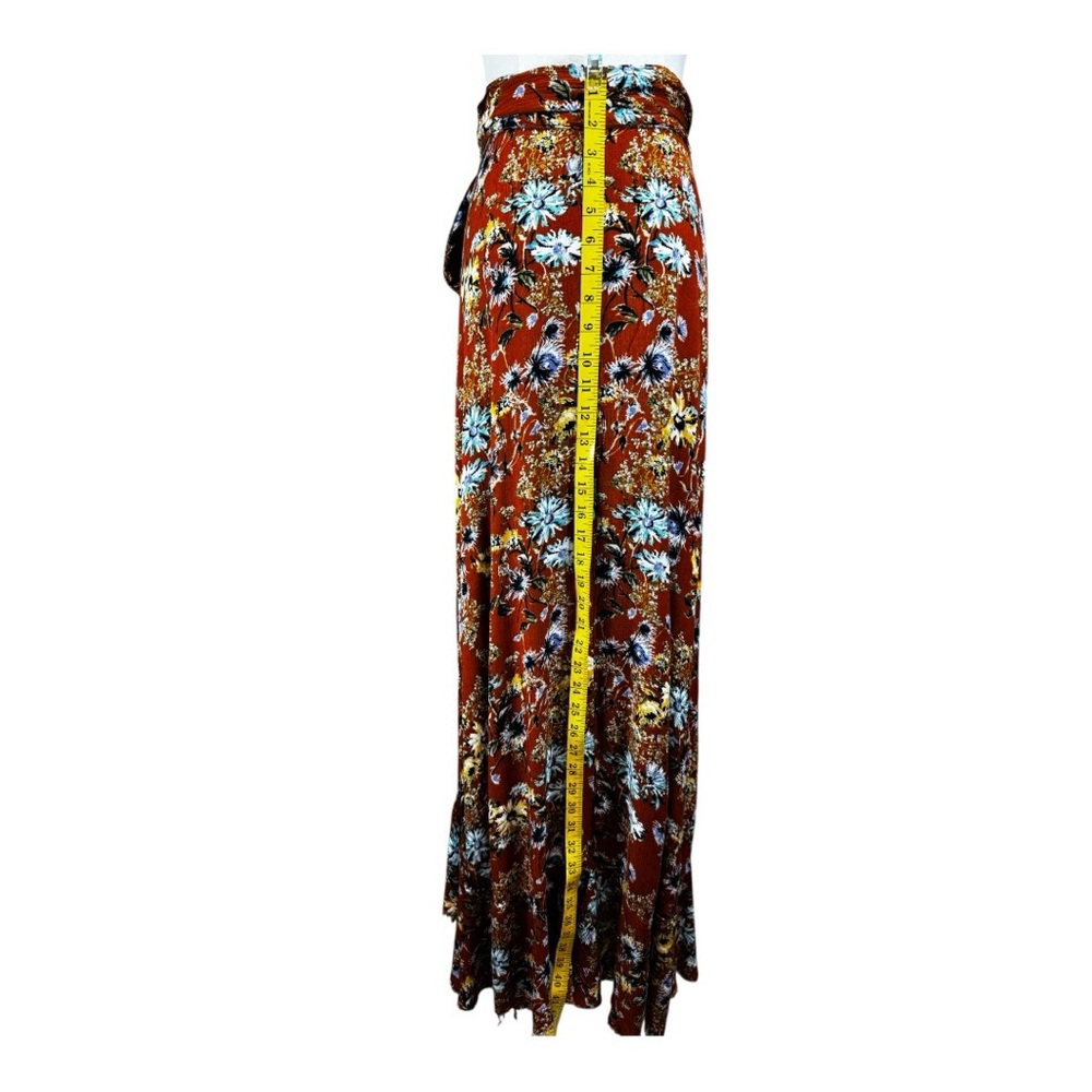 Blue Life Floral Ruffle Wrap Maxi Skirt Rust Orange Boho Festival Size Small - Picture 7 of 10